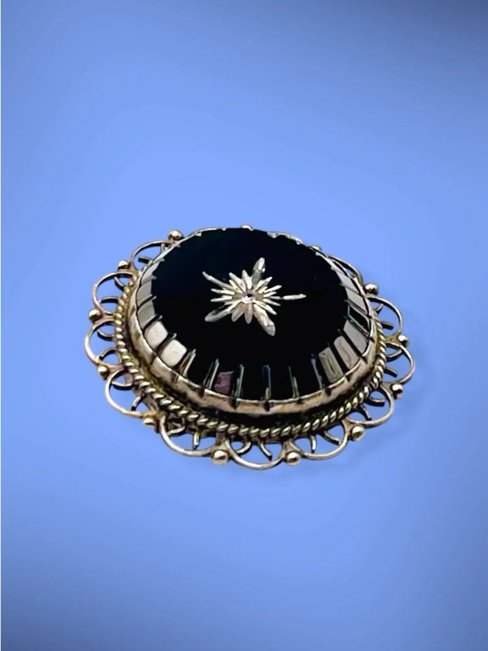 Vtg Mexican Sterling Silver Black Onyx Starburst Pendant Pin 925 JFCM Jalisco